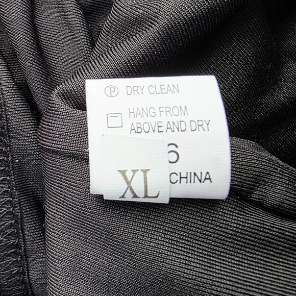 Halter Bodycon Dress XL Black Ruched Side Plunge Neck Stretch Y2K Goth Clubwear - Picture 9 of 13